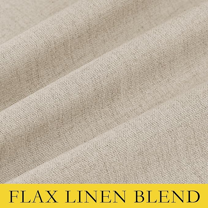 NICETOWN Cream 100% Blackout Linen Curtains 45 inch Long Burg for Dining Room, 1 Pair, 42" Width Each Panel, Farmhouse Thick Completely Blackout Window Treatment Thermal Insulated Drapes