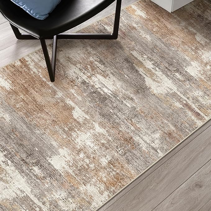 4x8 Washable Kitchen Runner Rug: Modern Abstract Wide Runners for Hallway Soft Non Slip Rugs with Rubber Backing Low Pile Thin Carpet for Entryway Bedroom Bathroom Laundry Indoor(Brown/Brick,4x8)