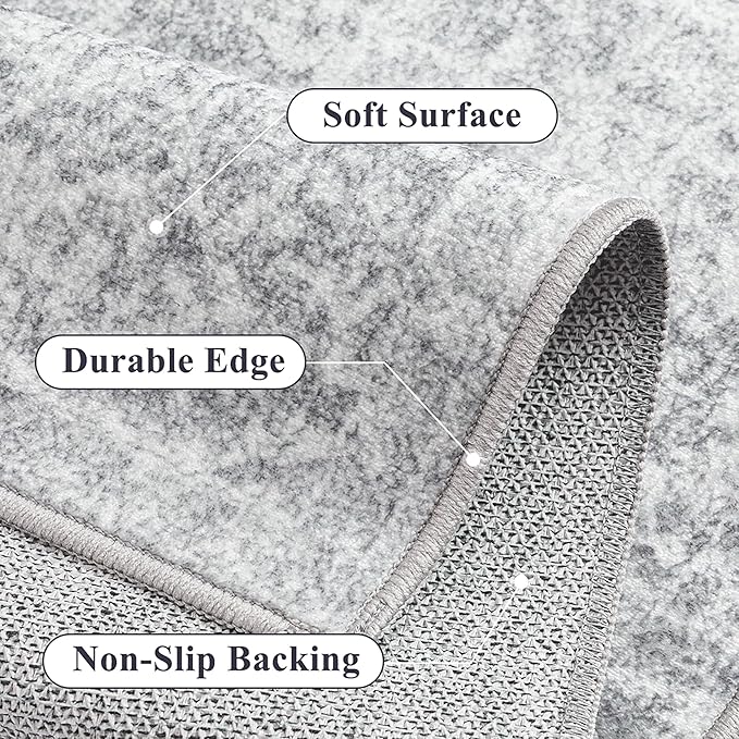 8x10 Area Rug Washable Vintage Living Room Carpet Large Indoor Non Slip Grey Bedroom Distressed Low Pile Retro Accent Throw Rug for Dining Room