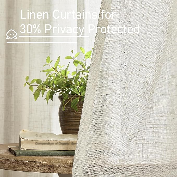 LAMIT Extra Wide Linen Curtains for Bedroom, Natural Cream Ivory Light Filtering Faux Linen Textured Panels Semi Sheer Back Tab and Rod Pocket Boho Drapes for Living Room, 2 Panels, 60 x 84 Inch