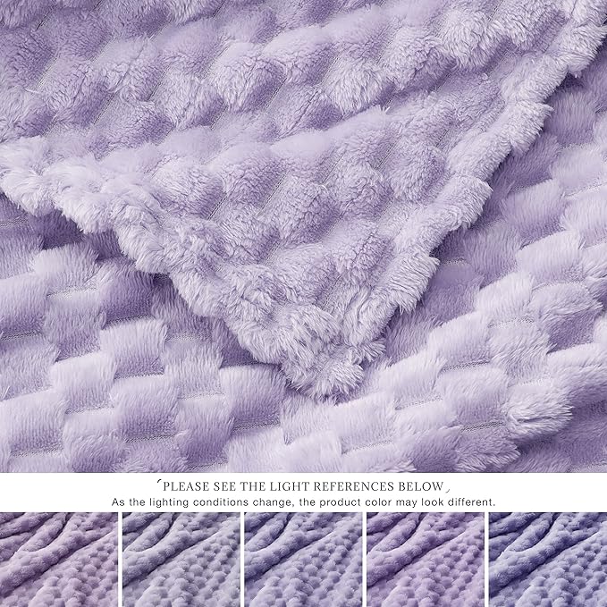 EXQ Home Fleece Blanket Twin Size for Couch or Bed - 3D Imitation Turtle Shell Jacquard Decorative Blankets - Cozy Soft Lightweight Fuzzy Flannel Blanket Suitable for All Seasons(60"×80",Light Purple)