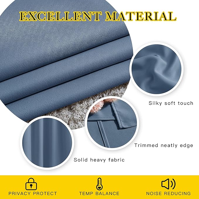 NICETOWN Bedroom Curtains Room Darkening Draperies - Grommet Top Thermal Insulated Light Blocking Energy Saving Privacy Drapes for Flat/Home Office, Stone Blue, 2 Panels, W52 x L63