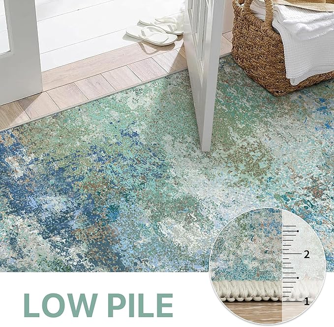 BEIMO Area Rugs 4x6 for Living Room Bedroom, Modern Abstract Machine Washable Rug, Large Soft Low Pile Floor Carpet with Non Slip Backing for Dining Room, Blue Green