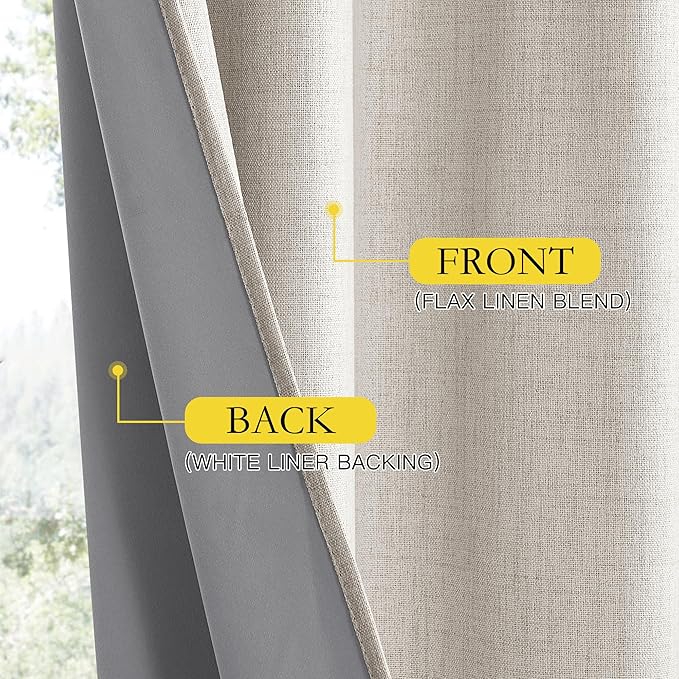 NICETOWN Brich Vintage Open Linen Weave Flax Thermal Curtains, 100% Blackout Curtains 72" Long for Dining Room, Soundproof Window Treatment Drapes for Gym Room, 42" Wide Per Panel, Set of 2