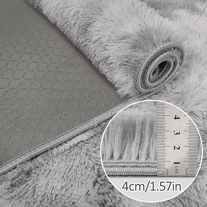 Super Soft Fluffy Living Room Area Rug 3x10 ft Tie-Dyed Light Grey Shaggy Furry Carpet Washable Non-Slip Floor Rugs Bedroom Bedside Nursery Rug Fuzzy Boys Girls Dorm Home Decor Aesthetic