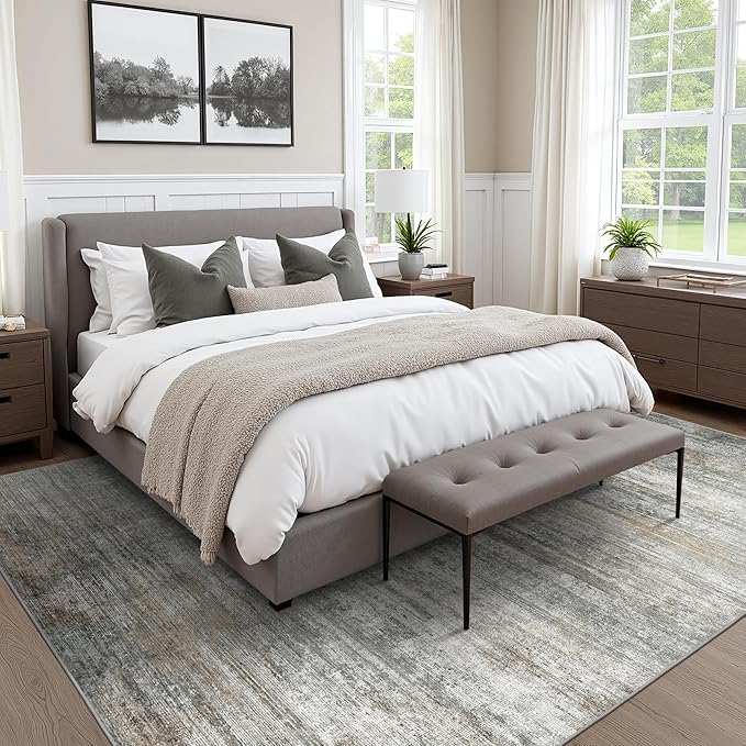 BEIMO Area Rugs 3x5 for Living Room Bedroom, Indoor Modern Abstract Machine Washable Rug, Small Soft Low Pile Floor Carpet with Non Slip Backing for Entryway, Ash Gray Brown