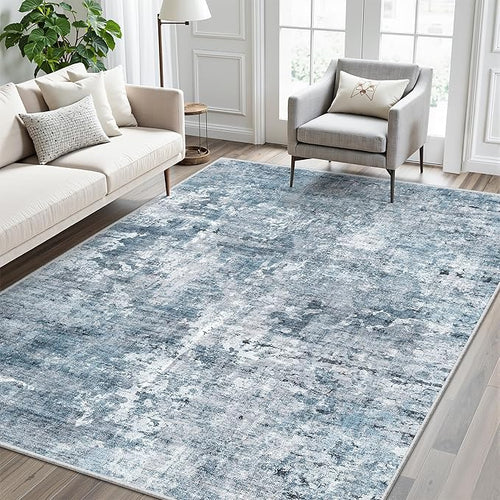 Abstract Rug 5x7 Machine Washable Area Indoor Blue Low Pile Non-Slip Foldable Thin Accent Rugs for Bedroom Living Room Dining Room