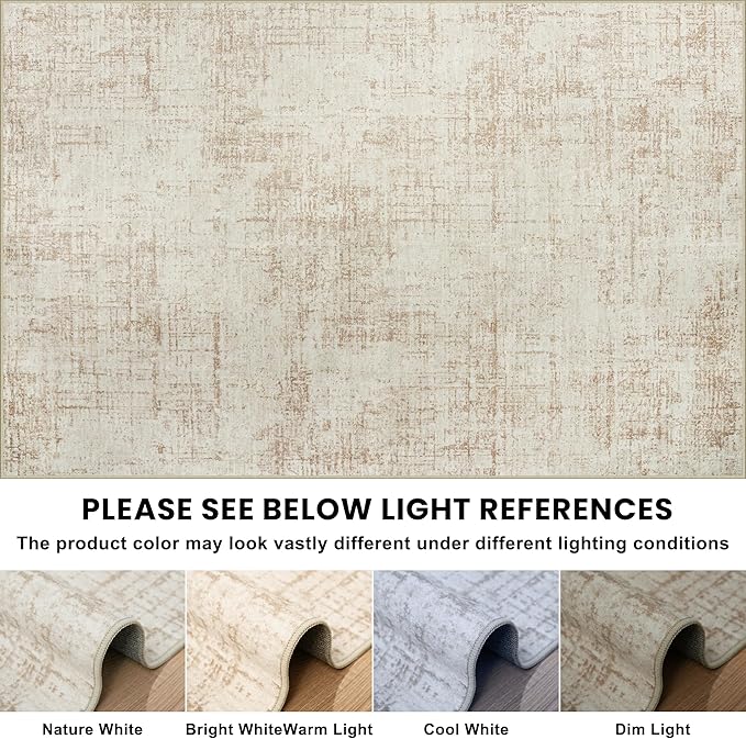 9x12 Area Rugs for Living Room Washable Rug: Anti-Skid Abstract Modern Living Room Rug Soft Thin Carpets Indoor Floor Non-Shedding Carpet for Bedroom Dining Farmhouse Nursery Home Office Beige White