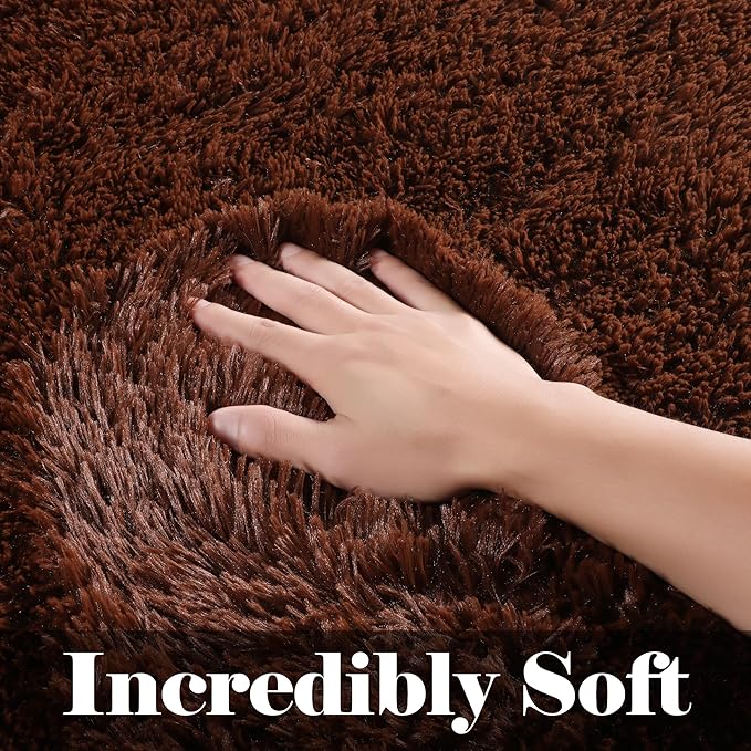 ONASAR Brown Rugs for Living Room Bedroom, 5x8 Fluffy Bedside Area Rug, Soft Plush Shaggy Indoor Floor Carpet for Nursery Kids Girls Boys Teen Dorm Home Office Decor Aesthetic
