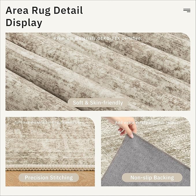 Soalmost Washable Area Rug 8x12, Large Soft Rugs for Living Room Vintage Brown Carpet 8x12 Area Rugs for Bedroom Dining Room Non-Slip Stain Resistant Under Table Rug