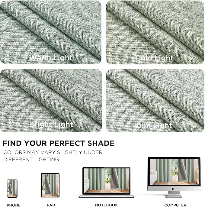 Joydeco Blackout Curtains for Bedroom - 100% Light Blocking 2 Panels Sage Green Drapes 37" W x 72" L, Thermal Insulated Room Darkening Curtains, Linen Textured for Living Room, Rod Pocket & Back Tabs
