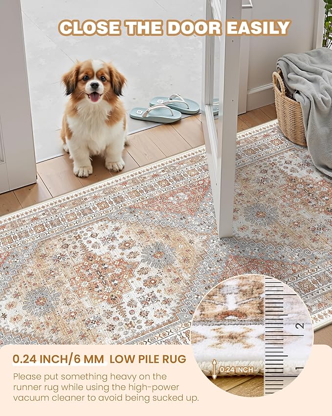 3x4 Washable Area Rug for Entryway, Soft Kitchen Rugs Non Slip for Dining Room, Vintage Living Room Rug, Thin Area Rugs Indoor for Bedroom, Kids Room Decor(Orange,3'x4')