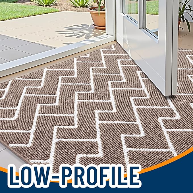 OLANLY Front Door Mat, Non-Slip Rubber Backing, Dirt Resistant and Absorbent, Washable, Easy to Clean Low-Profile Indoor Doormat for Back Door, Entryway, Inside Entrance, 40x32, Brown