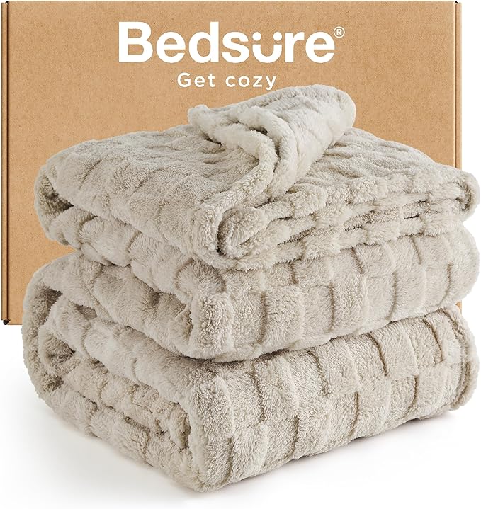 Bedsure GentleSoft Blankets Queen Size for Bed - Super Soft Cozy Blanket for Kids Girls, Large Fuzzy Fleece Throw for Bedroom Decor, Neutral, 90x90 Inches