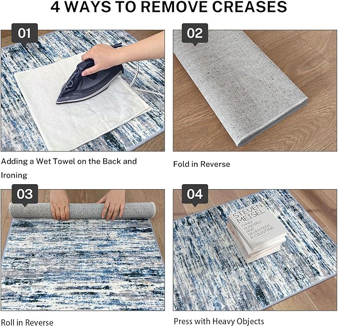 Lansny Modern Abstract Runner Rug 3x10, Grey Blue White Washable Kitchen Runner Non-Slip Soft Hallway Rug Runner Thin Print Faux Wool Carpet for Entryway Bedroom Laundry Room Indoor Home Office Decor