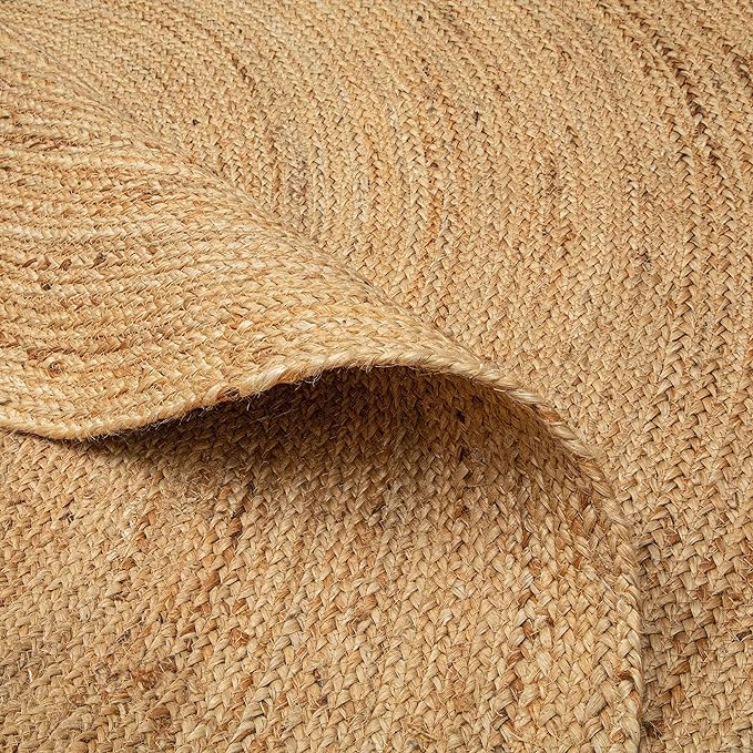 Hausattire Hand Woven Jute Braided Rug, 3’ Round – Natural, Reversible Boho Entry Area Rugs for Kitchen, Living Room I Farmhouse Decorative Floor Rug, 3 Feet Round