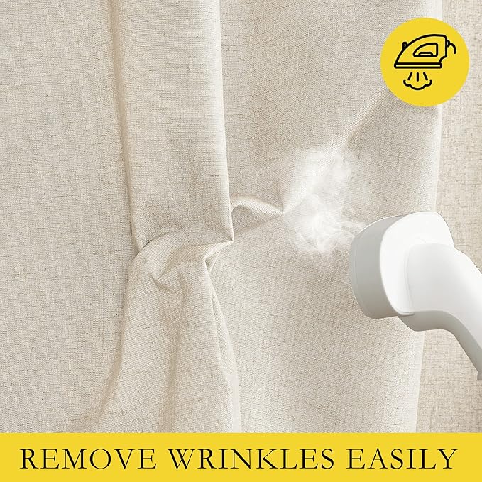 NICETOWN 100% Absolutely Blackout Linen Curtains with Thermal Insulated White Liner, Beige, W62, 2 Pieces, Noise Reducing Textured Linen Look Curtains for Windows 95 inch Length for Classroom