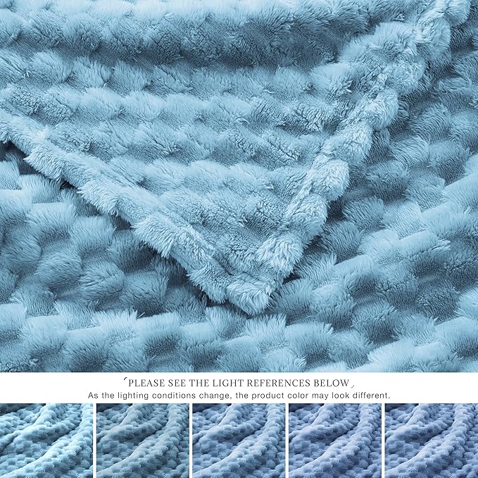 EXQ Home Fleece Blanket Twin Size for Couch or Bed - 3D Imitation Turtle Shell Jacquard Decorative Blankets - Cozy Soft Lightweight Fuzzy Flannel Blanket Suitable for All Seasons(60"×80",Blue)