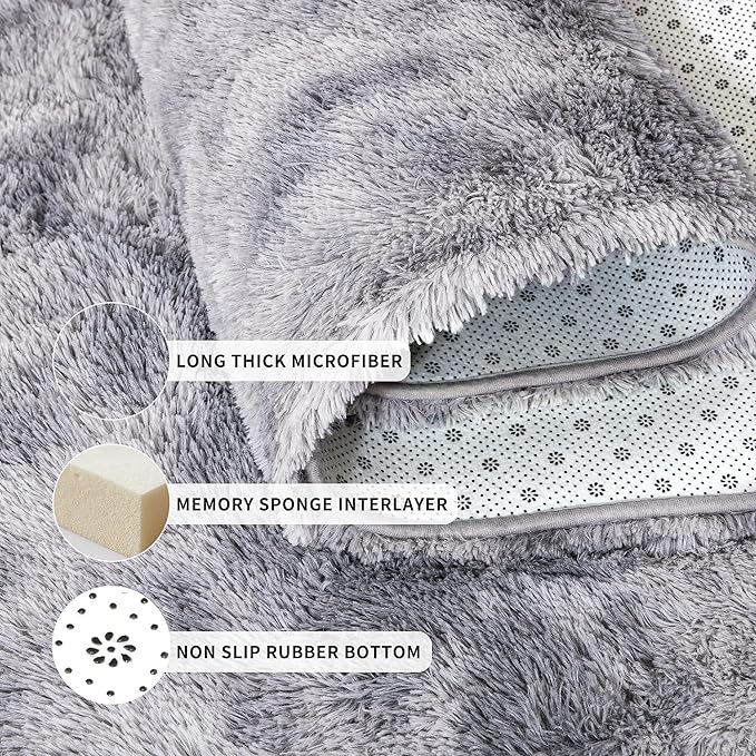 Tepook Area Rugs 10x14 for Living Room, Super Soft Fluffy Rugs for Bedroom, Modern Shaggy Rug Fuzzy Carpets for Kids, Plush Indoor Nursery Home Decor Rug with Non-Slip Bottom, Tie-Dyed Light Grey