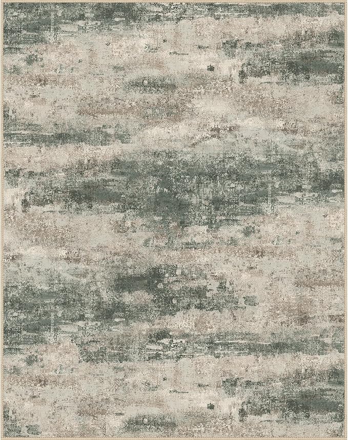 BEIMO Area Rugs 5x7 for Living Room Bedroom, Modern Abstract Machine Washable Rug, Large Soft Low Pile Floor Cover with Non Slip Backing for Dining Room, Grey/Dark Green